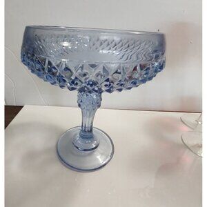 Vintage Indiana Glass Diamond Point Blue Glass Large Compote 7.25" Tall